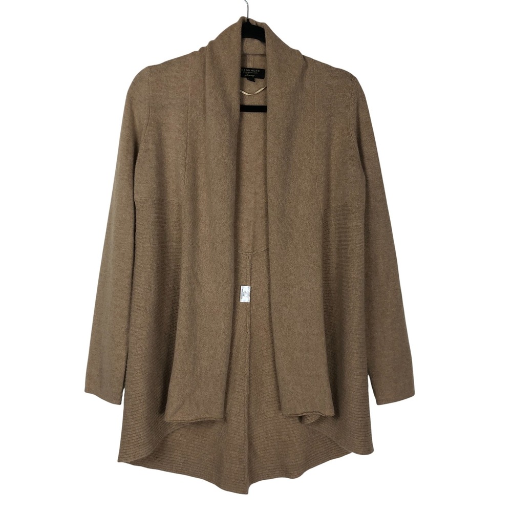 Charter Club Cashmere‎ Sweater Womens XS Tan Open Front Ribbed Luxury Cardigan